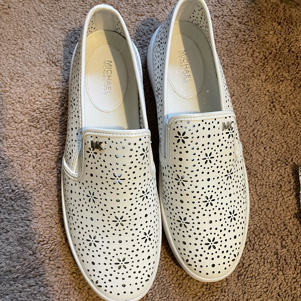 Michael Kors Perforated White Slip On Shoes SZ 8.5